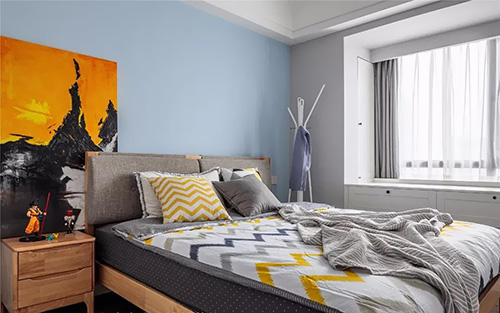126平三室北欧风装修，文化砖上墙，蓝+黄配色超清新！