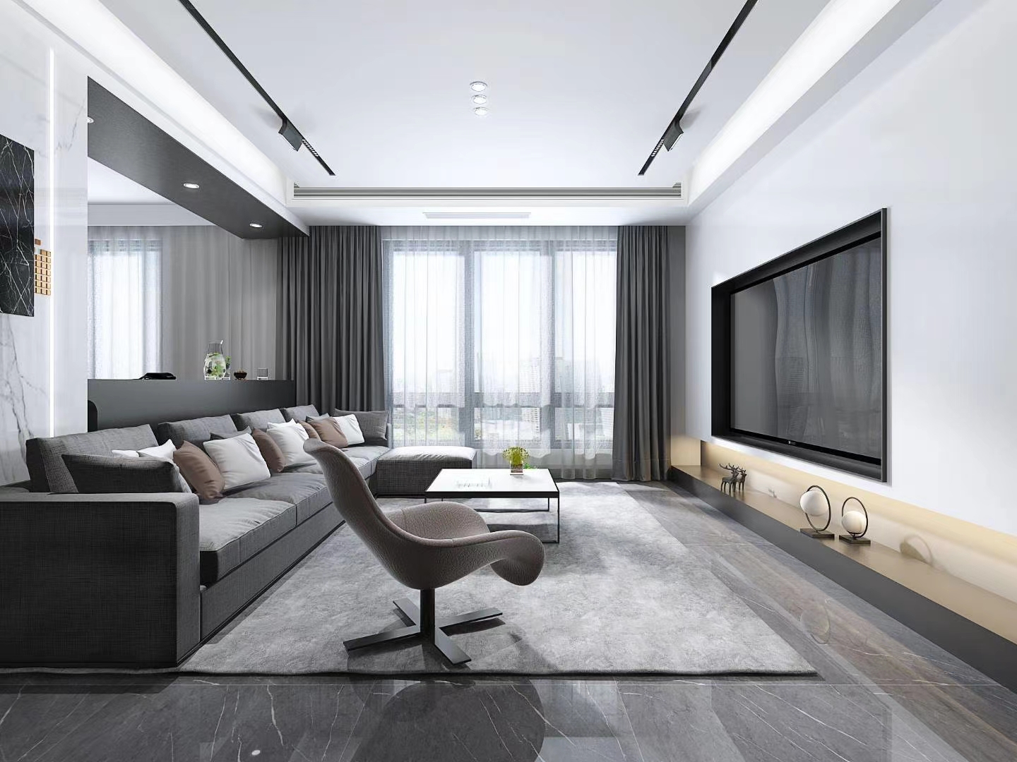 龙湖领御-108平米-三室-现代风格装修，黑白灰！